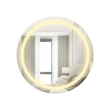 Imagem de Espelho Redondo Jateado com Led 80x80 Lapidado Decorativo -3 TONS DE L