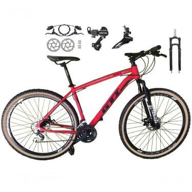 Imagem de Bicicleta Aro 29 Gti Roma Shimano 24v K7 Freio A Disco Hidráulico Garfo Com Trava Pneu Faixa - Vermelho Tam.15