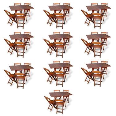 Imagem de Kit De 10 Conjuntos De Mesa Dobrável 70x110 Com 4 Cadeiras Imbuia - Cor: Marrom