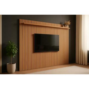Imagem de Painel Ripado Para Tv Até 75 Polegadas Prateleira Superior - Nature 2.2 x 1.8