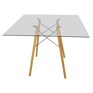 Imagem de Mesa Jantar Eiffel Charles Eames Quadrada Tampo Vidro Redondo ou Quadrado Temperado 6mm Jt Home (TAMPO QUADRADO, 80CM)