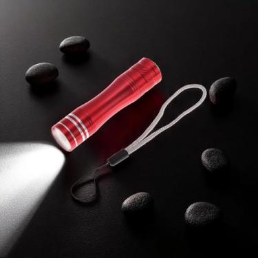 Imagem de 1 lanterna com anel triplo prata durável 1 pilha AA luz LED liga de alumínio vermelha 8,5 x 2 x 2 cm