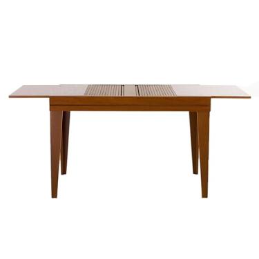 Imagem de Mesa de Jantar Retangular Extensível com Tampo de Vidro Genova Off White e Mel