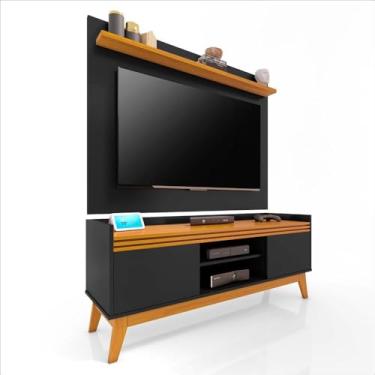 Imagem de Rack ripado com painel Astúrias (Preto e Cedro)