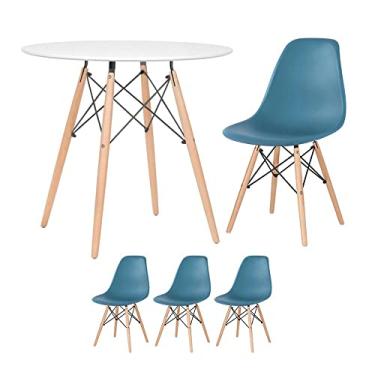 Imagem de Loft7, Kit - Mesa redonda Eames 80 cm branco + 3 cadeiras Eiffel Dsw Turquesa