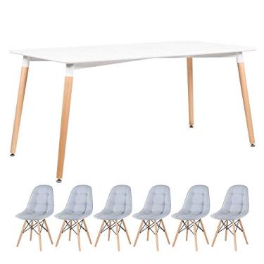 Imagem de Loft7, KIT - Mesa retangular Eames 80 x 160 cm branco + 6 cadeiras Botonê Cinza claro