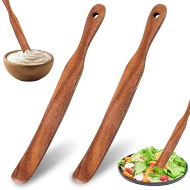 Imagem de Maxqzin 2 peças skinny spurtle para iniciantes de massa fermentada, espátula, batedor de massa, atingindo o fundo do frasco, espátula de teca de alta resistência à umidade, ferramentas para assar e