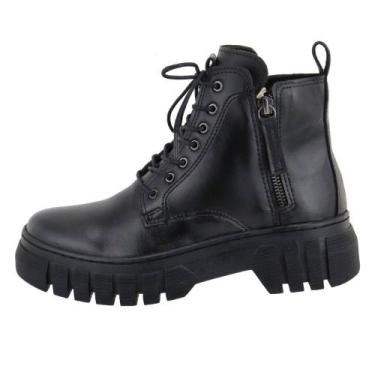 Imagem de Coturno Plataforma Tratorado Feminino Motoqueira Cano Curto Sola Borra