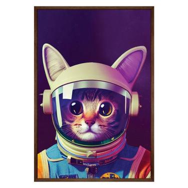 Imagem de Quadro Decorativo Gato Astronauta Moldura Cx Alta 100x66 Titulos Moldura Madeira