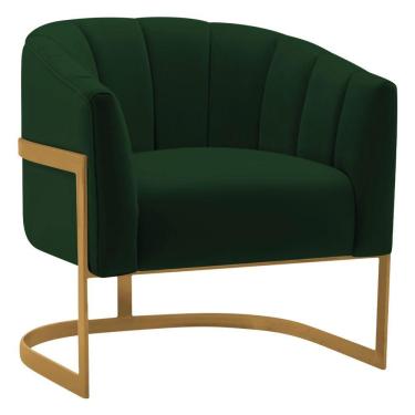 Imagem de Poltrona Decorativa Sala De Estar Recepção Mavie Base De Ferro Dourado Suede Adj Decor Verde
