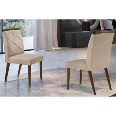 Imagem de Cadeira Sala De Jantar Melissa Madeira Kit 2 Un Capuccino/linho Bouclê Creme - Rufato