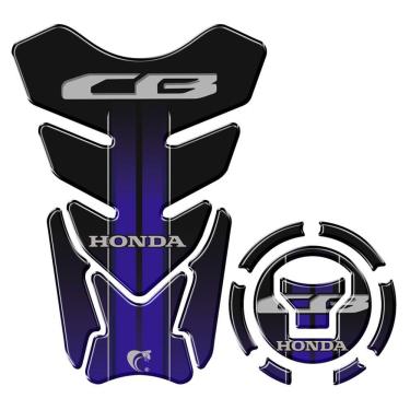 Imagem de Kit Adesivo Resinado Protetor Tanque E Bocal Moto Cb Honda Acima 2018 Azul Azul E Preto