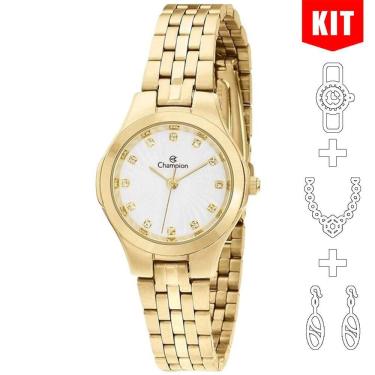 Imagem de Relógio Champion Kit Feminino Analógico Dourado Cn25458w