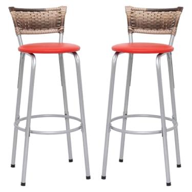 Imagem de Banqueta Altas Junco Cappuccino Estrutura Prata 70cm Para Balcão Cozinha, Bar, Bistrô, Americano Kit 02 Unidades - Itagold (Vermelho)