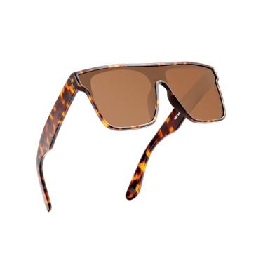 Imagem de GLINDAR Óculos de sol grandes quadrados polarizados para homens e mulheres, óculos escudos de uma peça proteção UV400 armação tartaruga/lente marrom