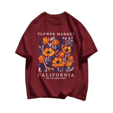 Imagem de Camiseta Feminina Casual de Algodão - Estampa Floral Amarela - Manga C