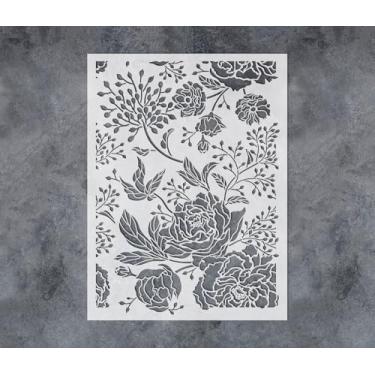 Imagem de GSS Designs Estênceis de parede de flores grandes, 30,5 x 40,6 cm, para pintura em madeira, móveis, tela, papel, tecido, piso, reutilizável, faça você mesmo, estênceis de artesanato para pintar flores
