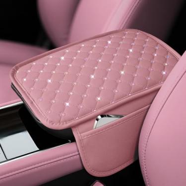 Imagem de SINGARO Capa de descanso de braço para console central Bling para carro, capa de caixa de armazenamento de apoio de braço para console médio, acessórios de carro brilhantes interiores para mulheres e