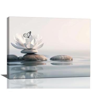 Imagem de Trimety Arte de parede Zen banheiro pedra borboleta lótus decoração de parede flor spa meditação pôster imagens sinal decoração de casa impressão pintura arte para quarto sala de estar sala de ioga