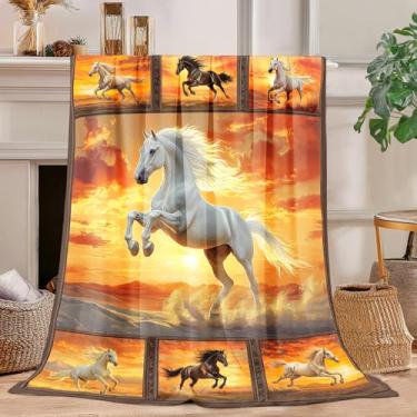 Imagem de Cobertor de cavalo decoração de cavalo aconchegante cobertor de flanela de pelúcia super macio presente para crianças, adultos, homens, mulheres, flanela ultra quente e leve, 152 cm x 127 cm
