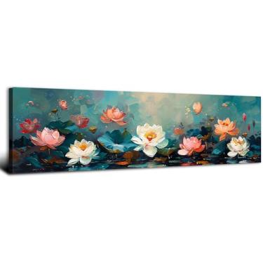Imagem de Arte de parede de flor de lótus decoração zen imagem abstrata natureza para sala de estar pintura floral colorida impressão de textura de planta aquarela turquesa pôster botânico tela quarto