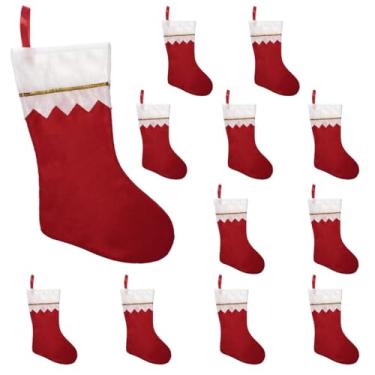 Imagem de RISHACA Pacote com 12 meias vermelhas de Natal em feltro, meias pequenas para pendurar em lareira de árvore de Natal, saco de presente de doces, lembrancinhas de festa, decoração de Natal