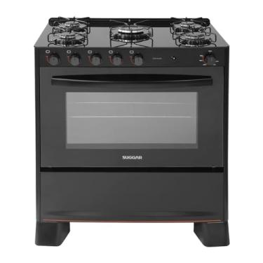 Imagem de SUGGAR FOGÃO COOK GLASS PRETO MESA DE VIDRO 5 BOCAS MEGA CHAMA TREMPE 6 APOIOS ACENDIMENTO AUTOMÁTICO FGVCG510PT