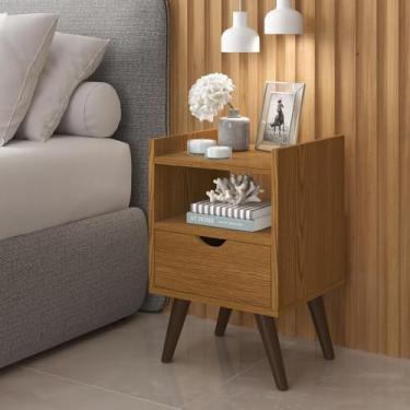 Imagem de Mesa De Cabeceira Alice Modelo Retrô Com 1 Gaveta e Nicho e gaveta moderna apoio (freijo)