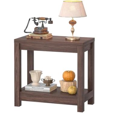 Imagem de Besiost Mesa de canto de fazenda, mesa lateral estreita, mesa de canto fina com prateleira de armazenamento, mesa de console pequena para espaços pequenos, mesa de cabeceira rústica para sala de estar
