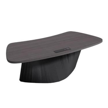 Imagem de Mesa de trabalho Mesa executiva estilo minimalista com tomadas de carregamento, mesa escritório estética moderna base padrão ondulado(M)