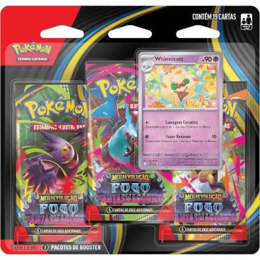 Imagem de Blister Triplo Pokémon Me02 Fogo Fantasmagorico Whimsicott Copag 19 Cartas