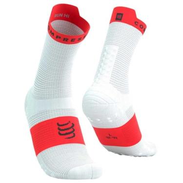 Imagem de Meia de Compressão Para Corrida Cano Médio - Run Hi V4 (Branca/Vermelha, T4)
