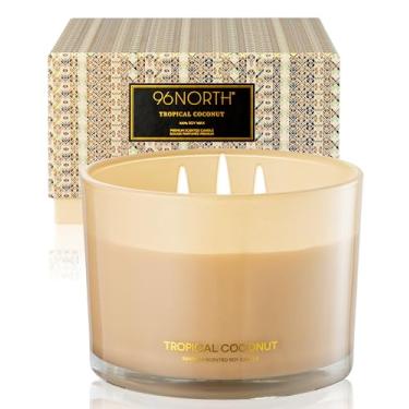 Imagem de 96NORTH Vela luxuosa de soja de coco | Vela grande de 3 pavios | Até 50 horas de tempo de queima | Velas perfumadas de praia tropical para casa | Cera de soja 100% natural | Presente de inauguração de