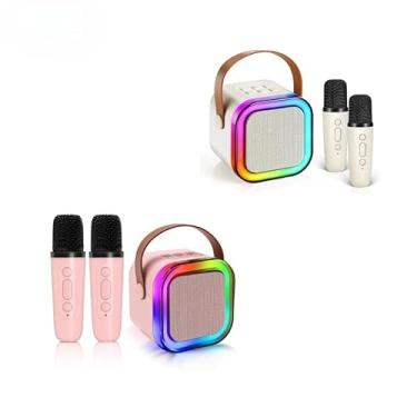 Imagem de Kit Karaokê Infantil com 2 Microfones - Caixa de Som Bluetooth à Prova D'água para Crianças 3-12 Anos(KIT2- Rosa+Bege-Com 2 Microfon)
