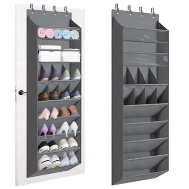 Imagem de Hualleko Organizador de sapatos sobre a porta – Sapateira suspensa com 8 prateleiras com bolsos profundos grandes | Economia de espaço atrás da porta para apartamentos, dormitórios, armários de