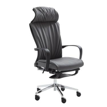 Imagem de Cadeira de escritório ergonômica com almofada de cabeça, cadeiras de escritório de couro, ajustáveis e giratórias, confortáveis, encosto alto ajustável (cinza)