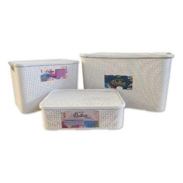 Imagem de Kit 3 Caixas Cesto Organizador Rattan 70, 25 E 10 Litros - Plastsu, Br