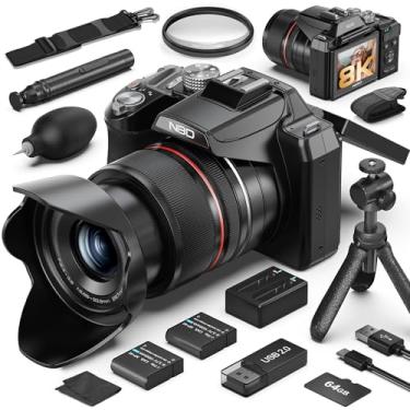 Imagem de Câmeras profissionais de 8 K e 64 MP para fotografia, zoom de 48 x (óptico de 16 x + 3 digitais) com modo lua, tela flip de 180°, WiFi, micro HDMI, cartão de 64 GB e 2 baterias, câmera digital para