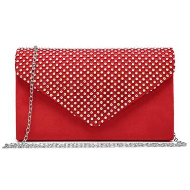 Imagem de Dasein Bolsas de mão femininas brilhantes com strass para noite, bailes, coquetéis, casamentos, noivados, Vermelho, Small