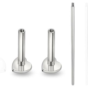 Imagem de limerencia Barra interna de titânio 16G/18G hipoalergênica com rosca de substituição, brincos de pino com parte traseira plana Post Medusa Helix Couch Labret Bar para mulheres e homens orelhas