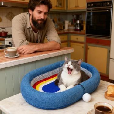 Imagem de Almofada para arranhões para gatos | Cama de brinquedos interativa de sisal, protetor de móveis, para raças pequenas e grandes, varanda, sala de estar, quarto, casa, viagem, uso interno, diário, todas