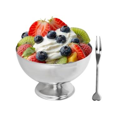 Imagem de Buachois Copo de sorvete, tigelas de sobremesa de aço inoxidável de 200 ml, copo circular de iogurte para tigela de sobremesa, adequado para lanches, grãos, saladas, pudim de frutas