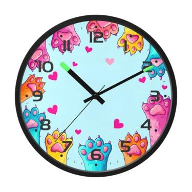 Imagem de SEHANY Relógio de parede fofo com pata de gato, silencioso, sem tique-taque, operado por bateria, controle de som, luz noturna, relógios de parede para sala de estar, cozinha, quarto, escritório