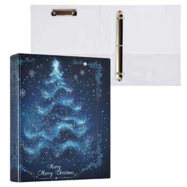 Imagem de Blueangle Pasta com 3 anéis para árvore de Natal com flocos de neve e 2 bolsos - Organizador de documentos decorativos de 3 cm para escritório, suprimentos para reuniões (156)