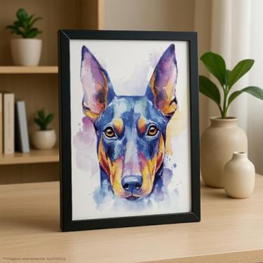 Imagem de Quadro Decorativo Doberman em Aquarela, Moldura Preta, Arte de Parede, 30x40 cm