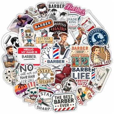 Imagem de 100 adesivos de barbeiro e decalques para garrafa de água, laptop - adesivos de barbearia - presentes de barbeiro para homens, lembrancinhas de festa - presente para mulheres e homens