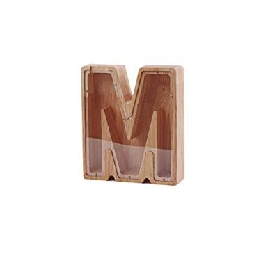 Imagem de Porco Dinheiro de Bambu Madeira Forma Letras em Inglês Cofre para Guardar Moedas Caixa Armazenamento Ornamentos Mesa Quarto Capacidade Grande Fácil Usar Decoração Linda Ótimo