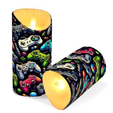 Imagem de Blueangle Pacote com 2 vários gamepads velas sem chama com controle remoto e temporizador, velas LED cintilantes (7,6 cm x 9,9 cm) para decoração de casa, casamento, acampamento (266)