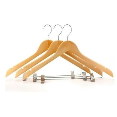Imagem de Kit 15x Cabides De Madeira Com Presilha Verniz Marfim Roupa