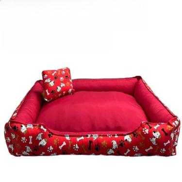 Imagem de Cama Pet Estofada para Cães e Gatos | Tamanhos, M/G/GG/EXG– Lavável(G - 60X50X17,VERMELHO)
